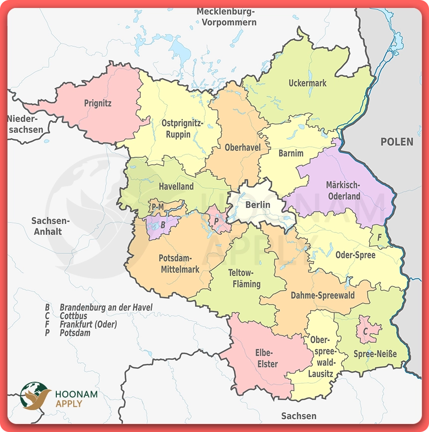 نمایی از تقسیم بندی ایالت براندنبورگ - آلمان
